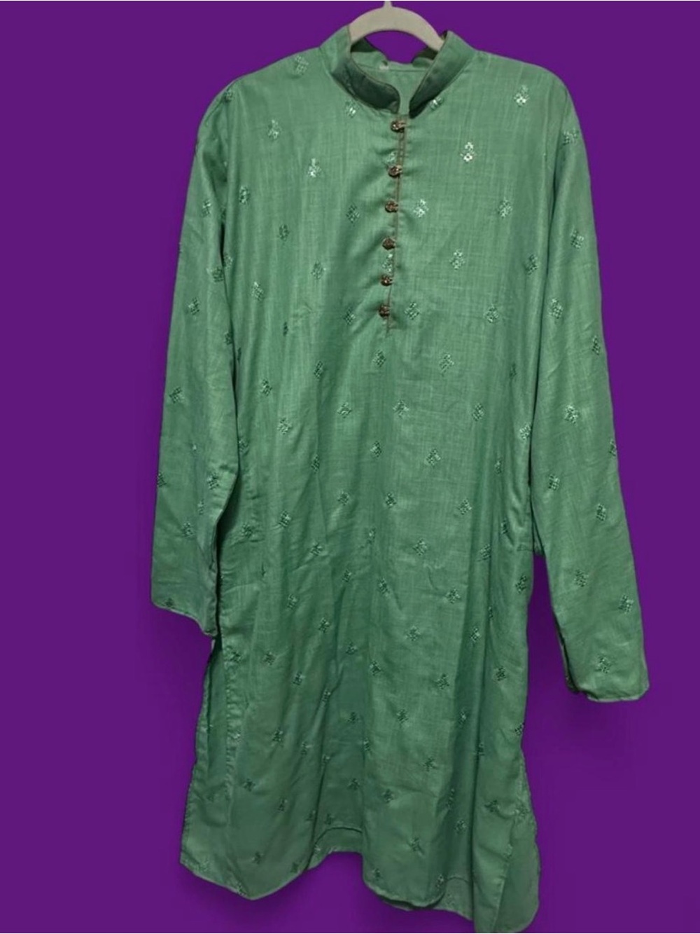 Mint Green Embroidered Men's Kurta / Festival Tunic – Size 44 (XL/XXL)